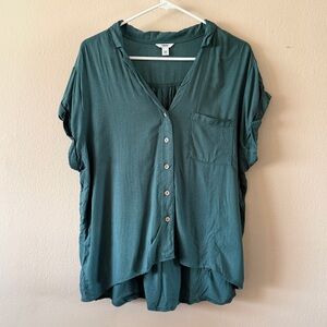 Sonoma Short Sleeve Button Up Green Blouse size XL Petite